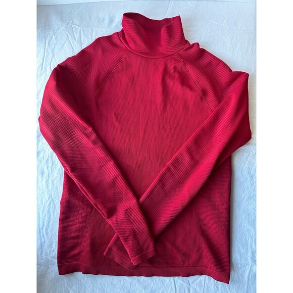 Athleta Tops - ATHLETA Turtleneck Red Striped Flurry Base Layer Running Thumbholes Size Med.
